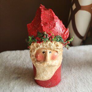 VINTAGE HANDMADE WOODEN SANTA CLAUS ORNAMENT/FIGURE 6" TALL GUC SEE PICTURES